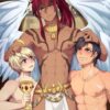 NSFW yaoi audiobook art showing a dominant angel forcing gay warriors to worship his hot body. Illustrated by JustSyl.