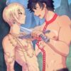 NSFW yaoi audiobook art showing a power bottom mage binding a gay fantasy knight in chains. Illustrated by JustSyl.