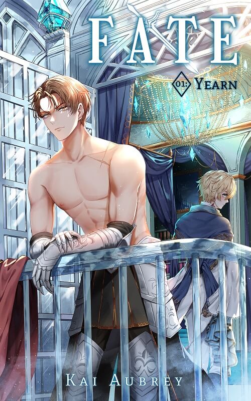 BL romance story art showing a shy gay prince spying on an alpha male fantasy knight.