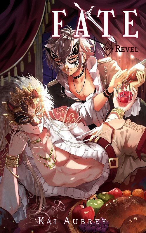 BL romance story art showing a masked royalty stripping at a gay orgy for public sex.